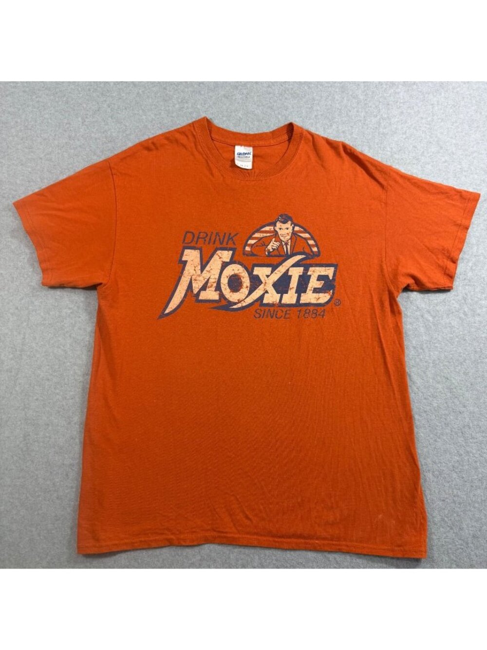 Moxie Soda Since 1884 Graphic T-Shirt Mens Large Orange Gildan New England